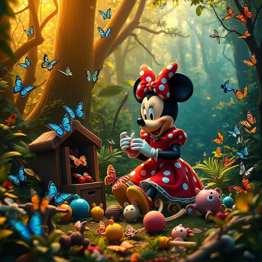Minnie Mouse in Whimsical Forest Wonderland of Color