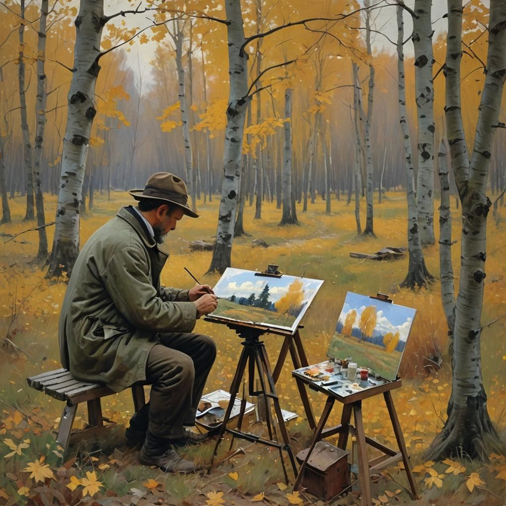 Golden Autumn Landscape in En Plein Air Style