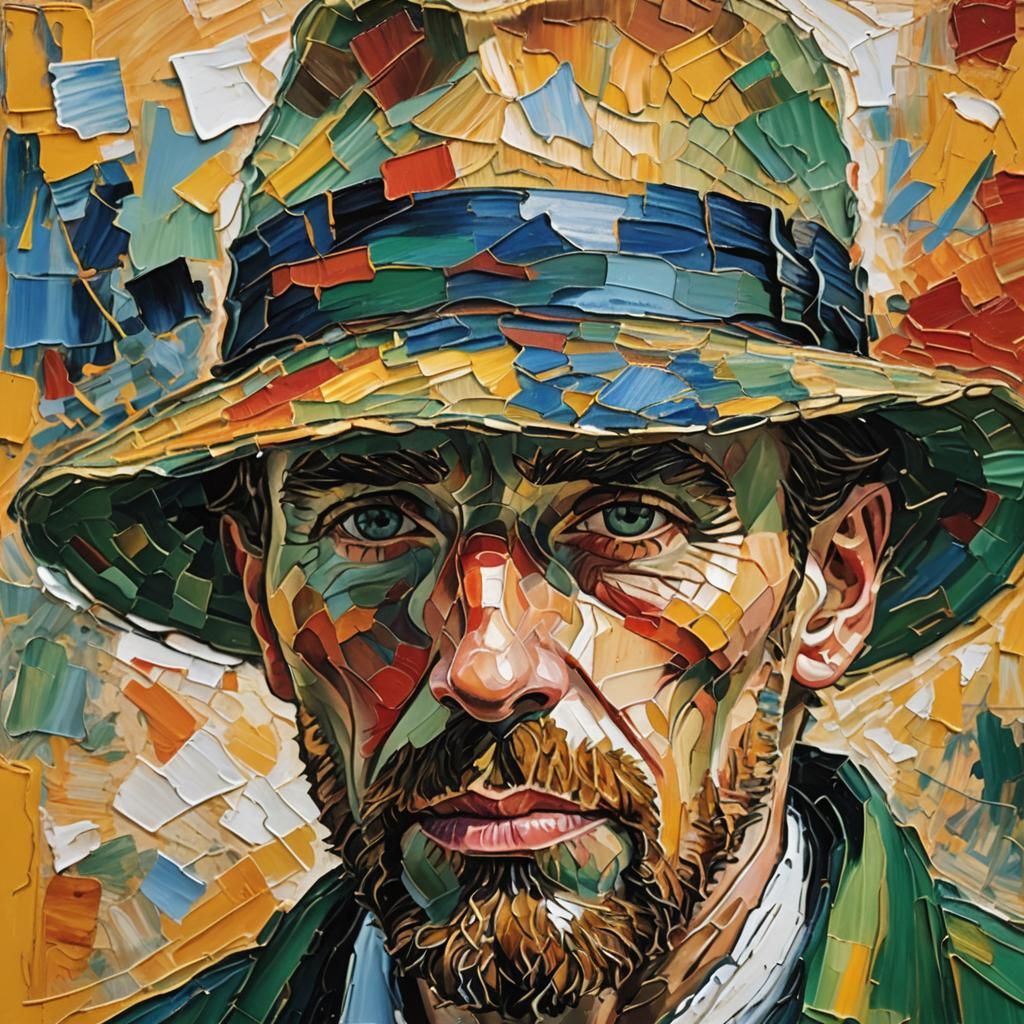 Abstract Portrait in Van Gogh Style with Patterned Hat