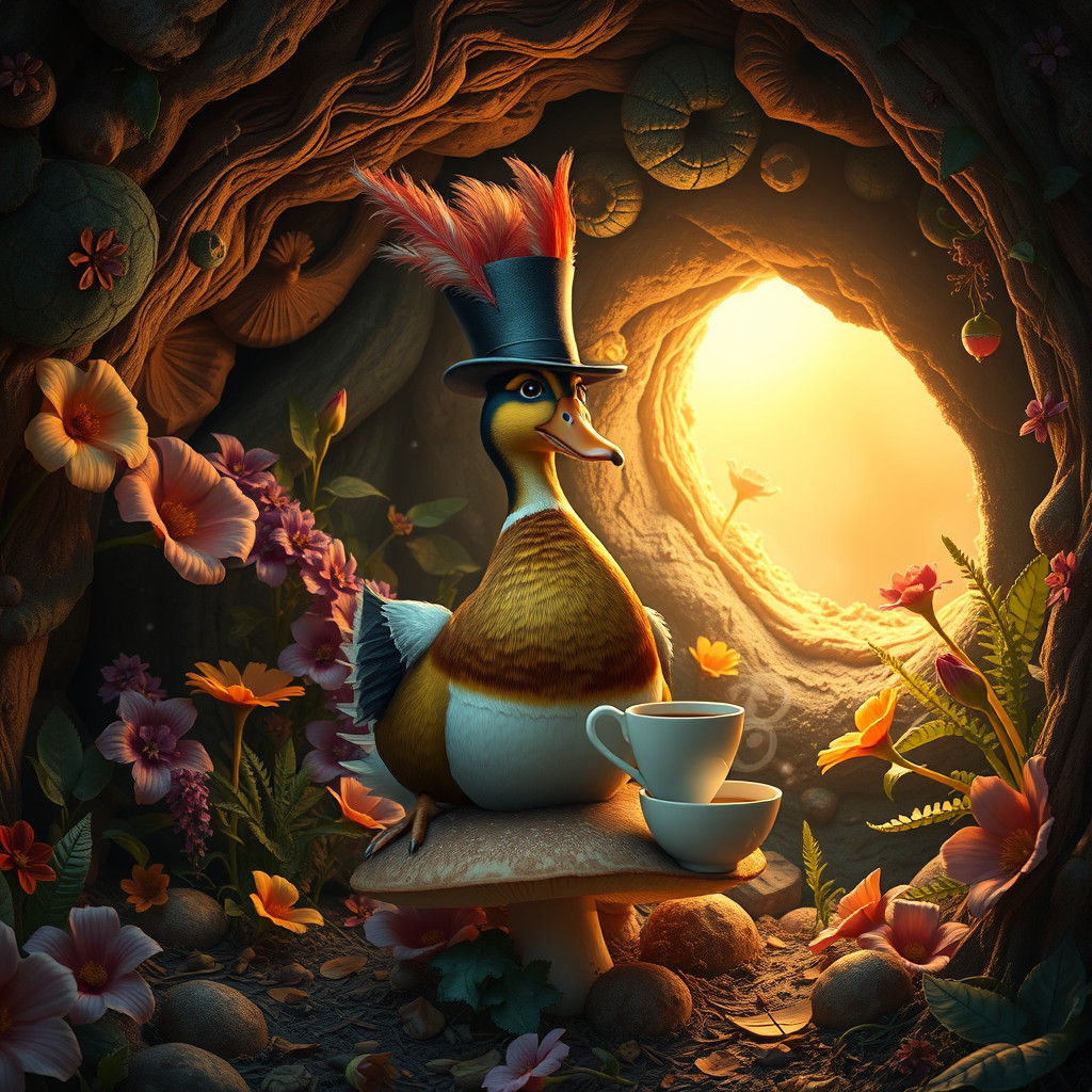 Dignified Duck in Burrow with Coffee, Matte Painting