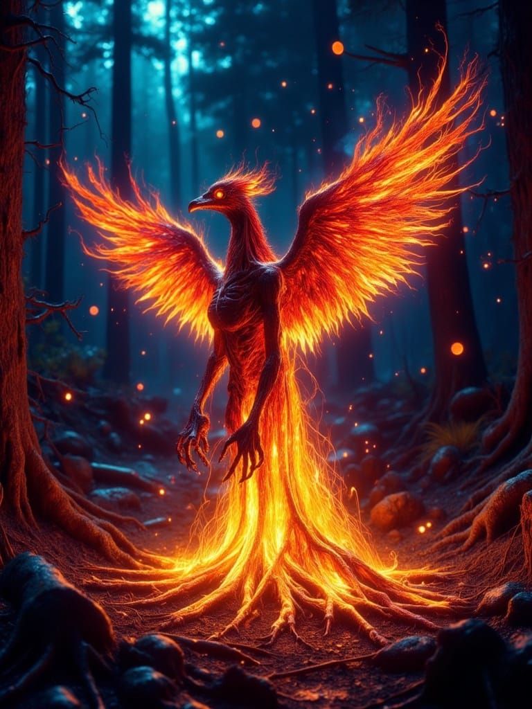Undead Phoenix Rising in Bioluminescent Flames