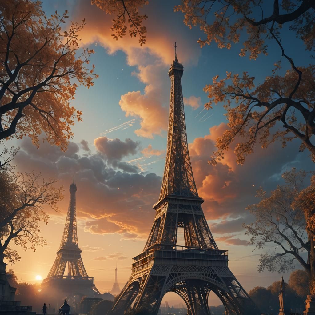 Eiffel Tower in Mystical Dystopian Landscape