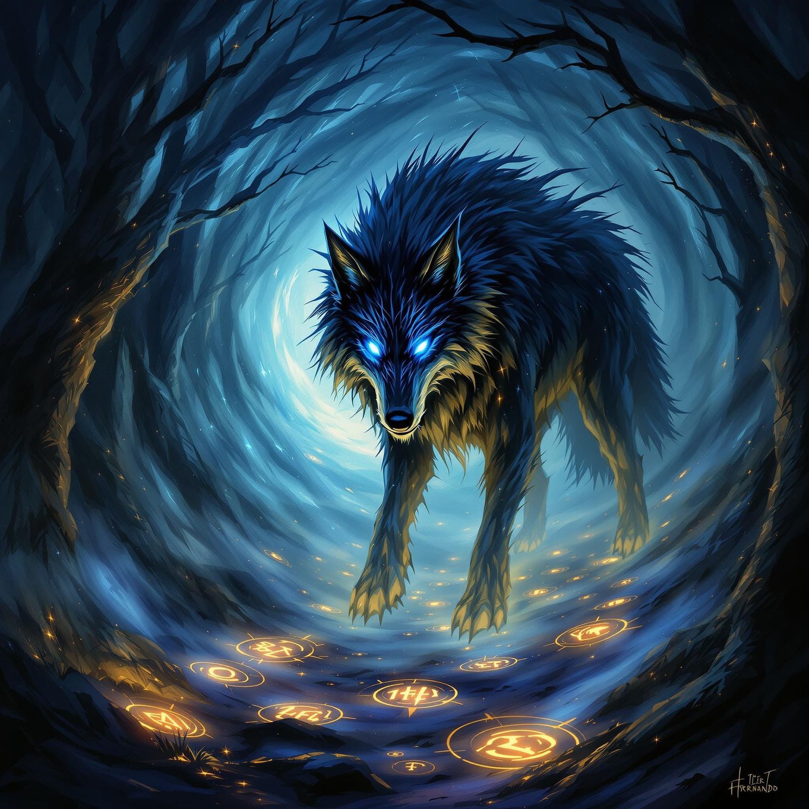 Spectral Wolf Emerges from Ancient Forest