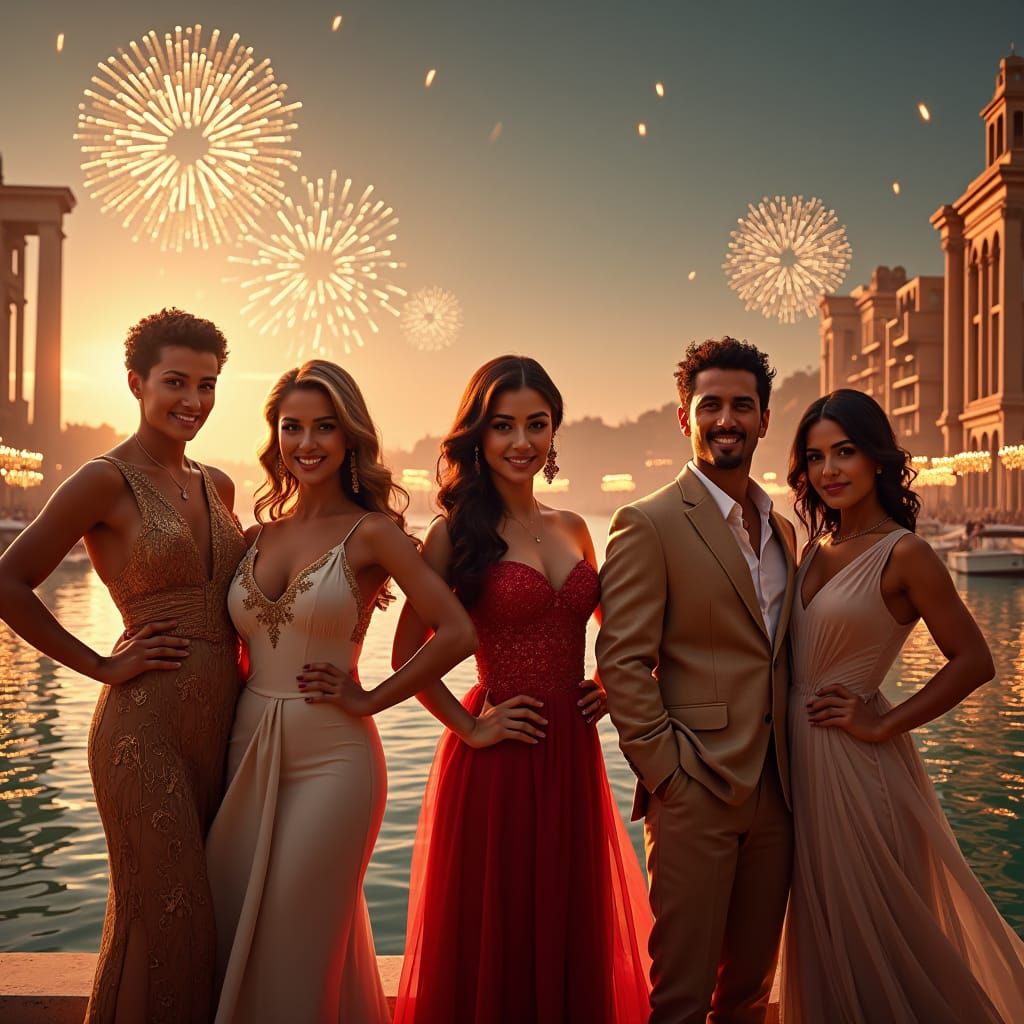 Egyptian Movie Stars Celebrate by Nile River