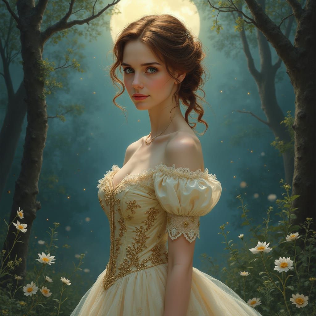 Elegant Victorian Goddess Under Starry Skies