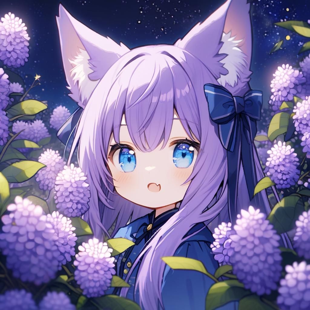 Adorable Chibi Catgirl with Big Blue Eyes