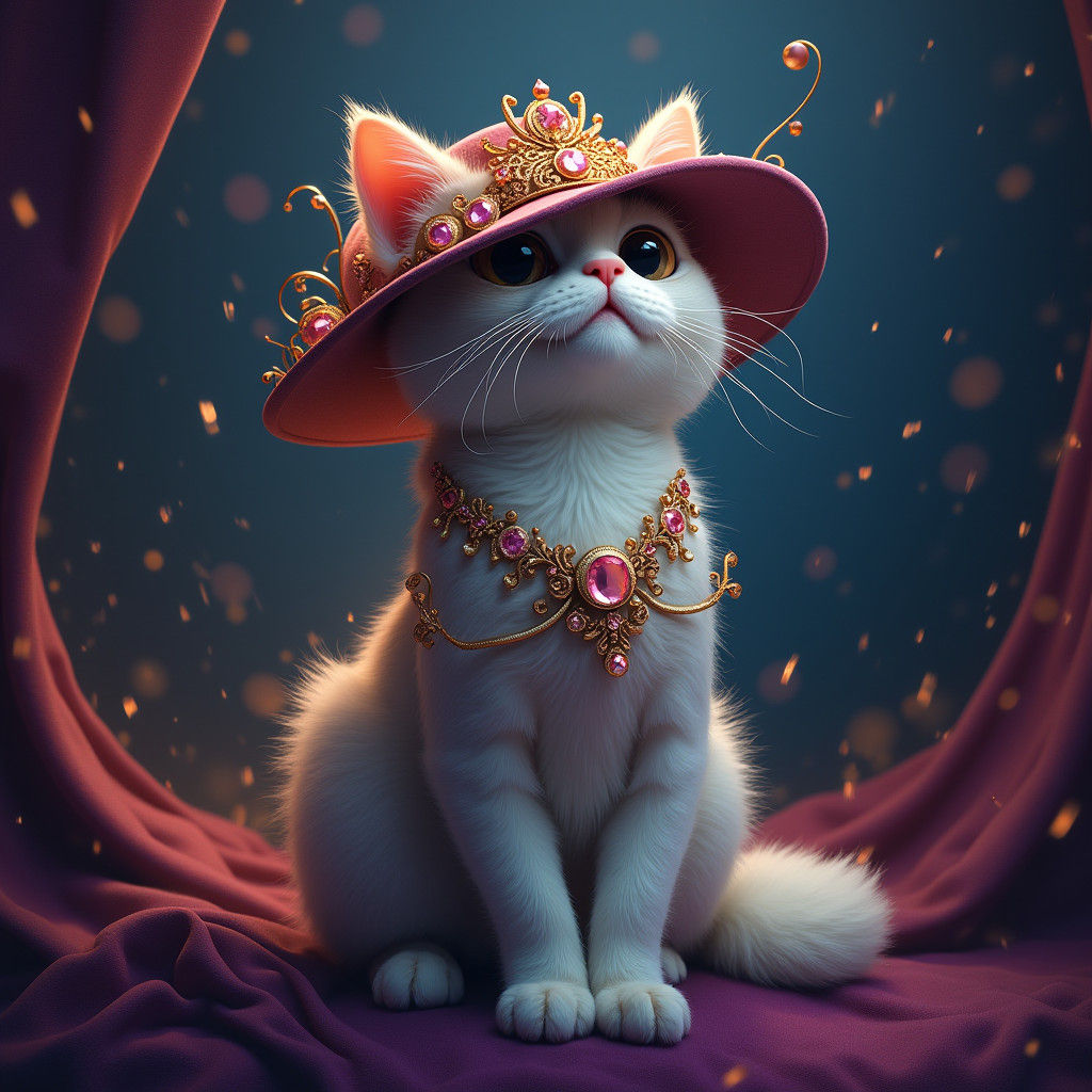 Cat in Jeweled Hat: A Matte Painting Masterpiece