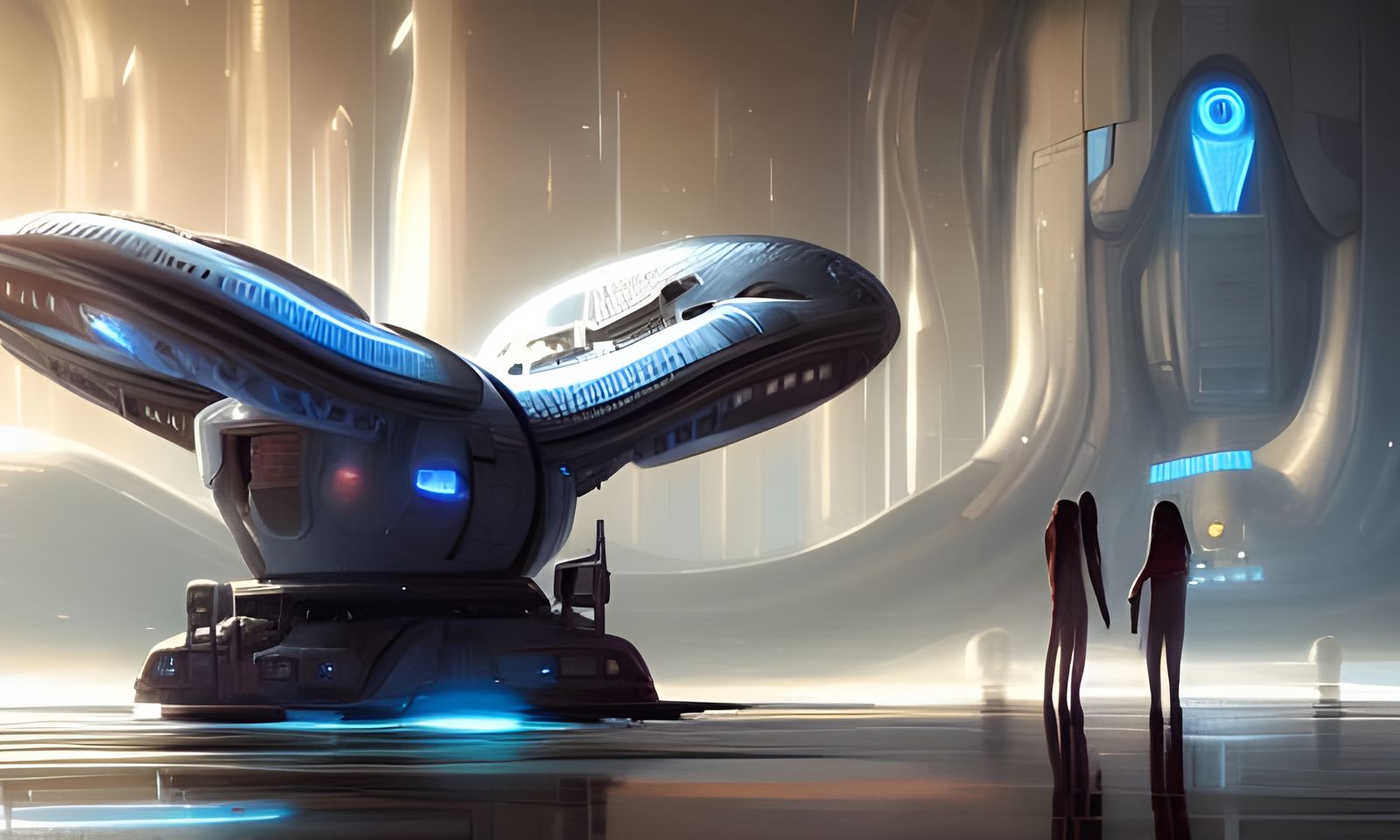 Droid and Toadstool Starship in Dark Sci-Fi Art