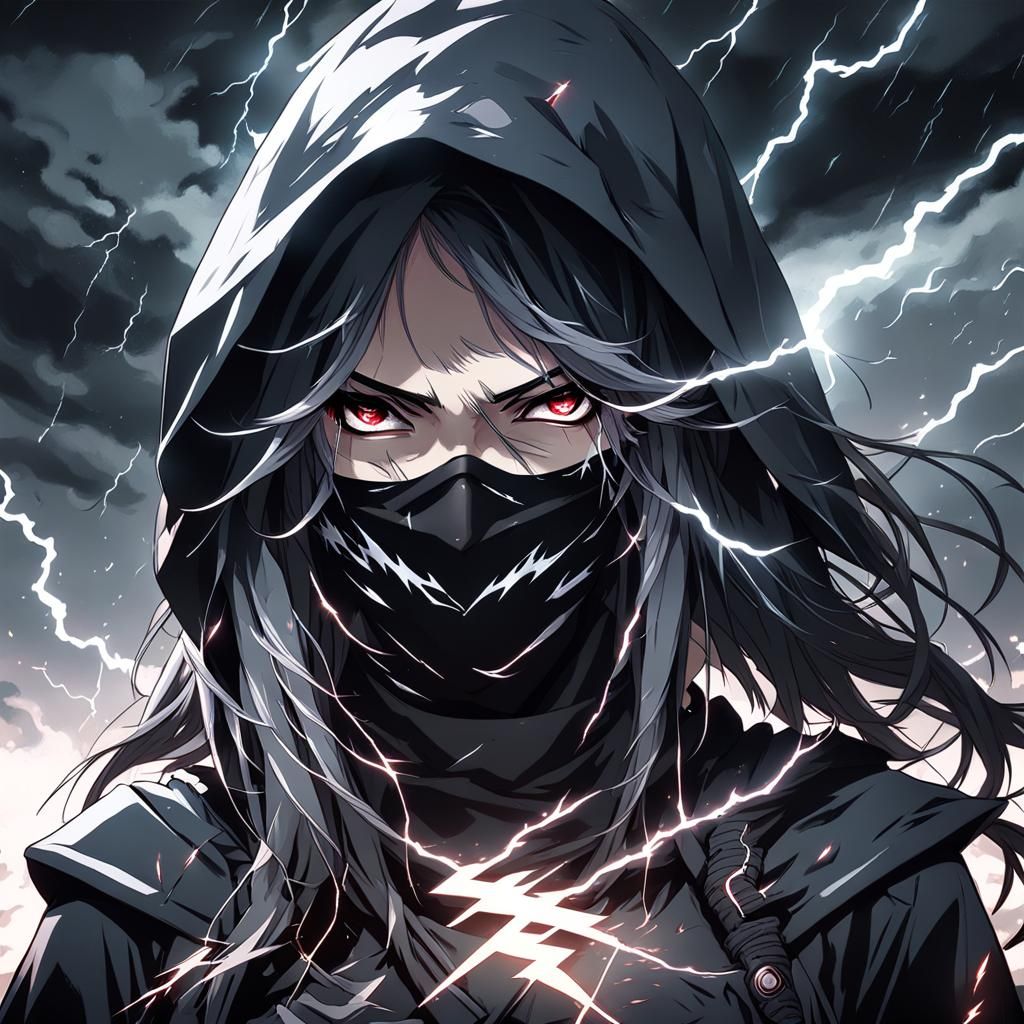 Anime Woman in Storm with Dynamic Lighting