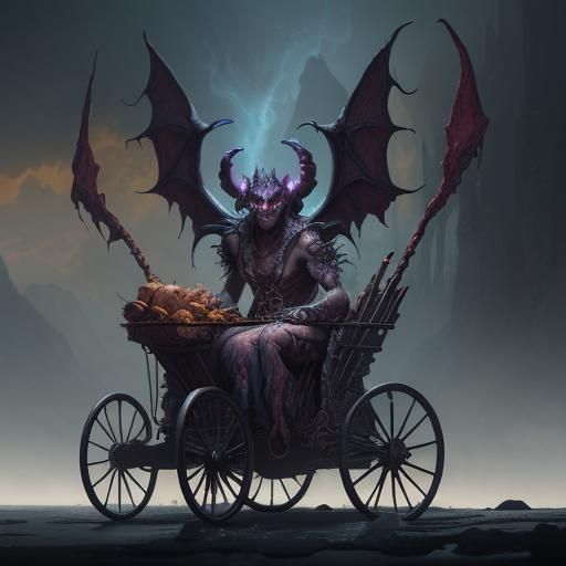 Mystic Demon Trader in Fantasy Landscape