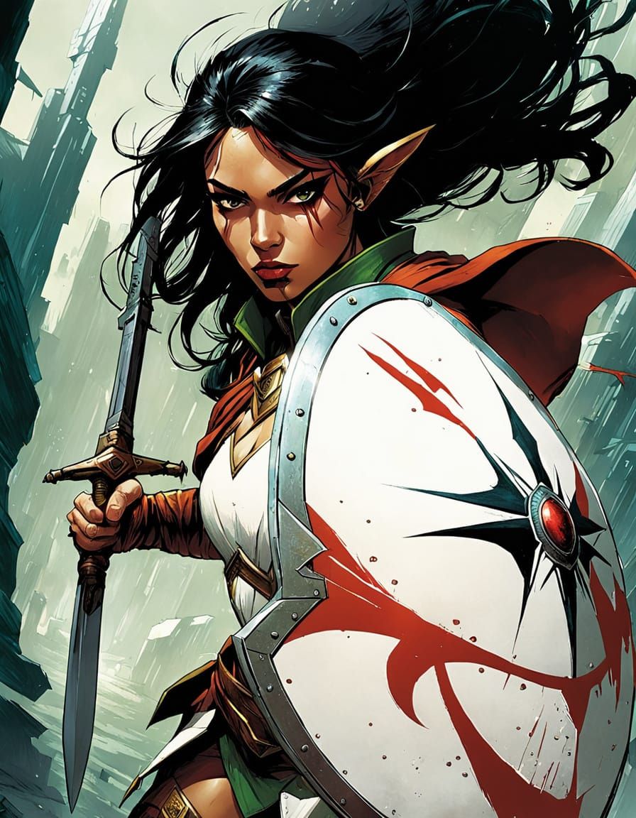 Latin American Fantasy Warrior with Elf Shield