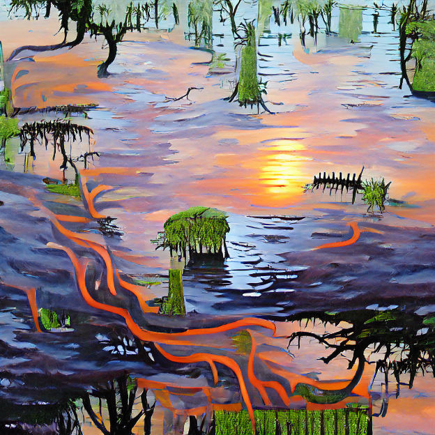 Louisiana Bayou Cypress Trees Sunset Painting