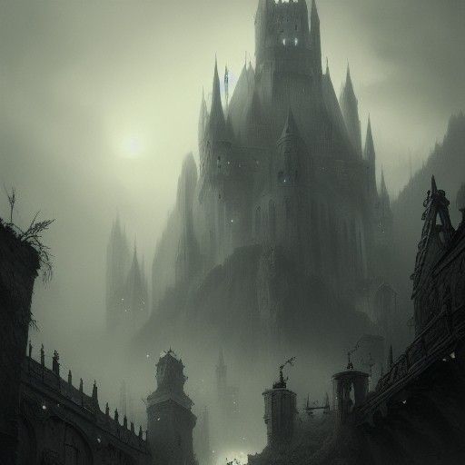 Dark Fantasy Castle Pencil Drawing in Graphic Detail