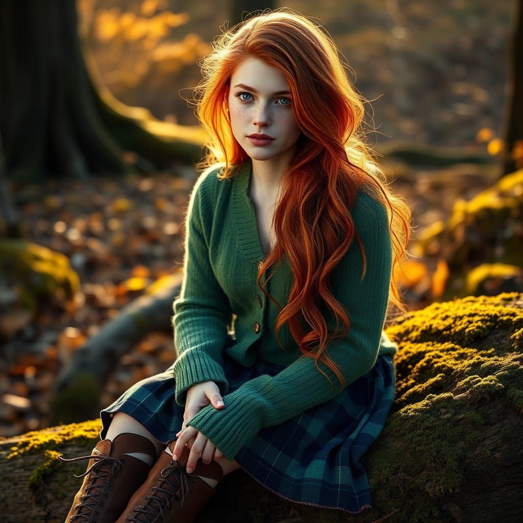 Whimsical Irish Woman in Autumn Splendor