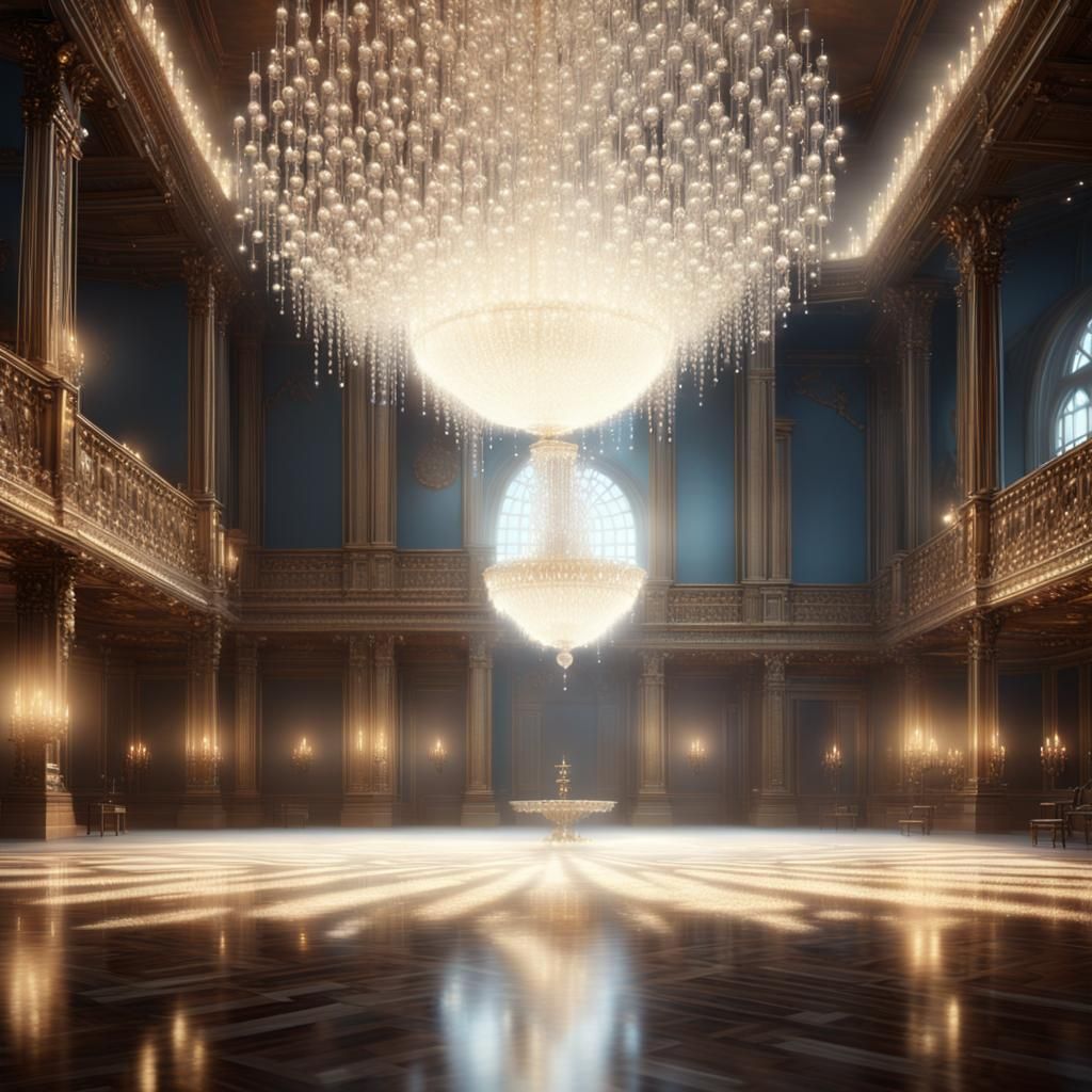 Water Droplet Chandelier in Grand Hall: 3D Render