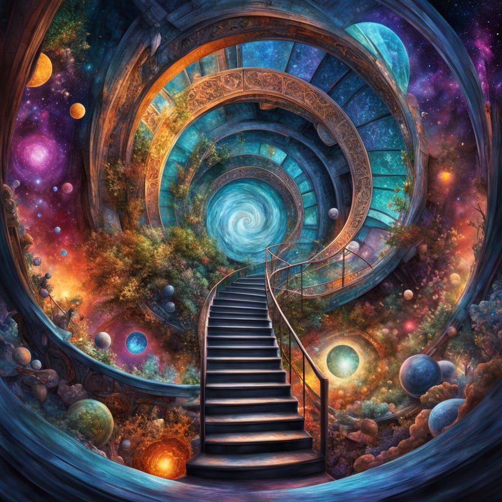 Mystical Infinite Staircase in Vertigo Art Style
