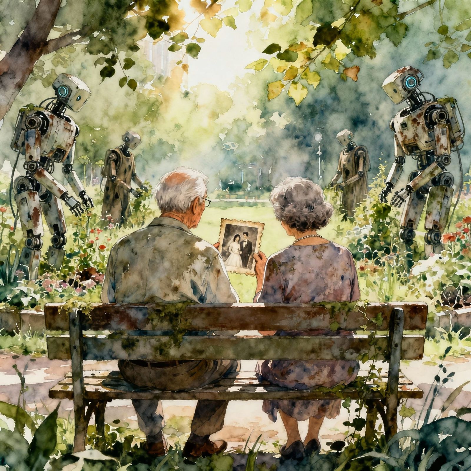 Elderly Couple's Future Memories in Watercolor