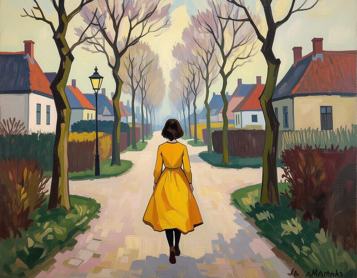Yellow Dress in Dutch Expressionist Town