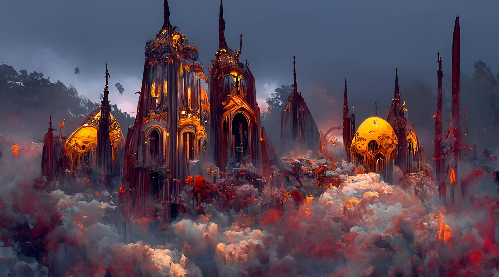 Wasp Cathedral at Dusk: Sinister and Elaborate Architecture