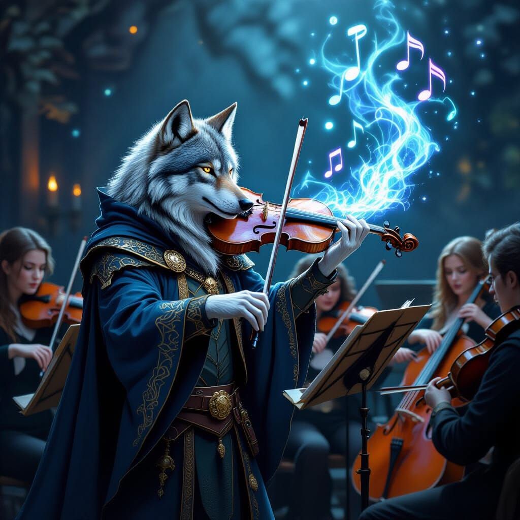 Wolf Mage Conducts Magical Instrument Orchestra