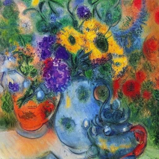 Dog with Flowers in Impressionist Street Art Style