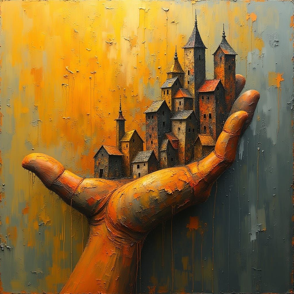 Figurative Abstraction of Autumn Village on Hand, Kandinsky ...