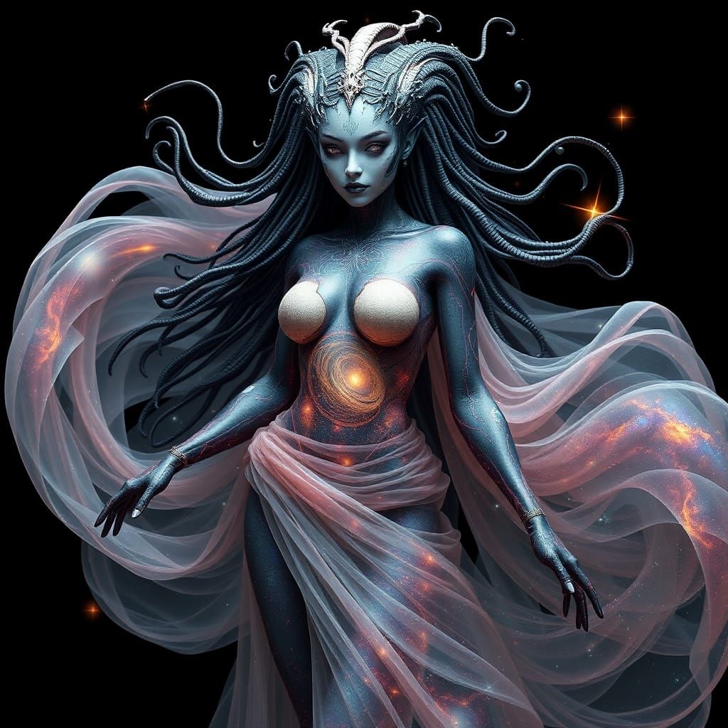 Cosmic Alien Goddess in Futuristic 3D Rendering