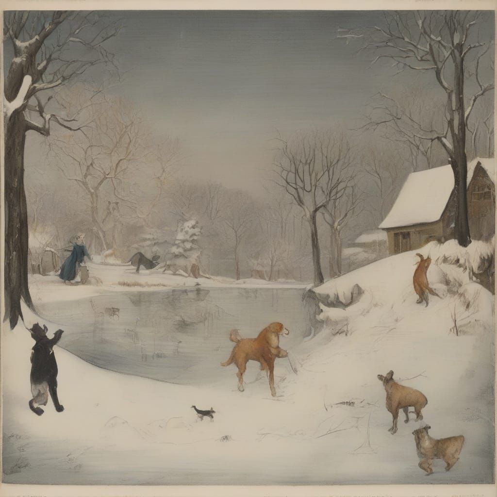 Winter Opera Scene with Stuck Paws and Frozen Swamp