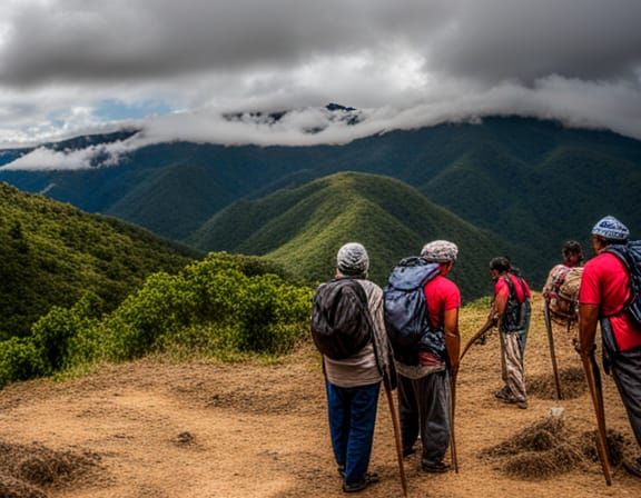 Oaxacan People Working in the Mountains Under Cloudy Sky