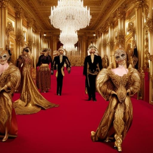 Opulent Masquerade Ball of Royal Elites in Baroque Style