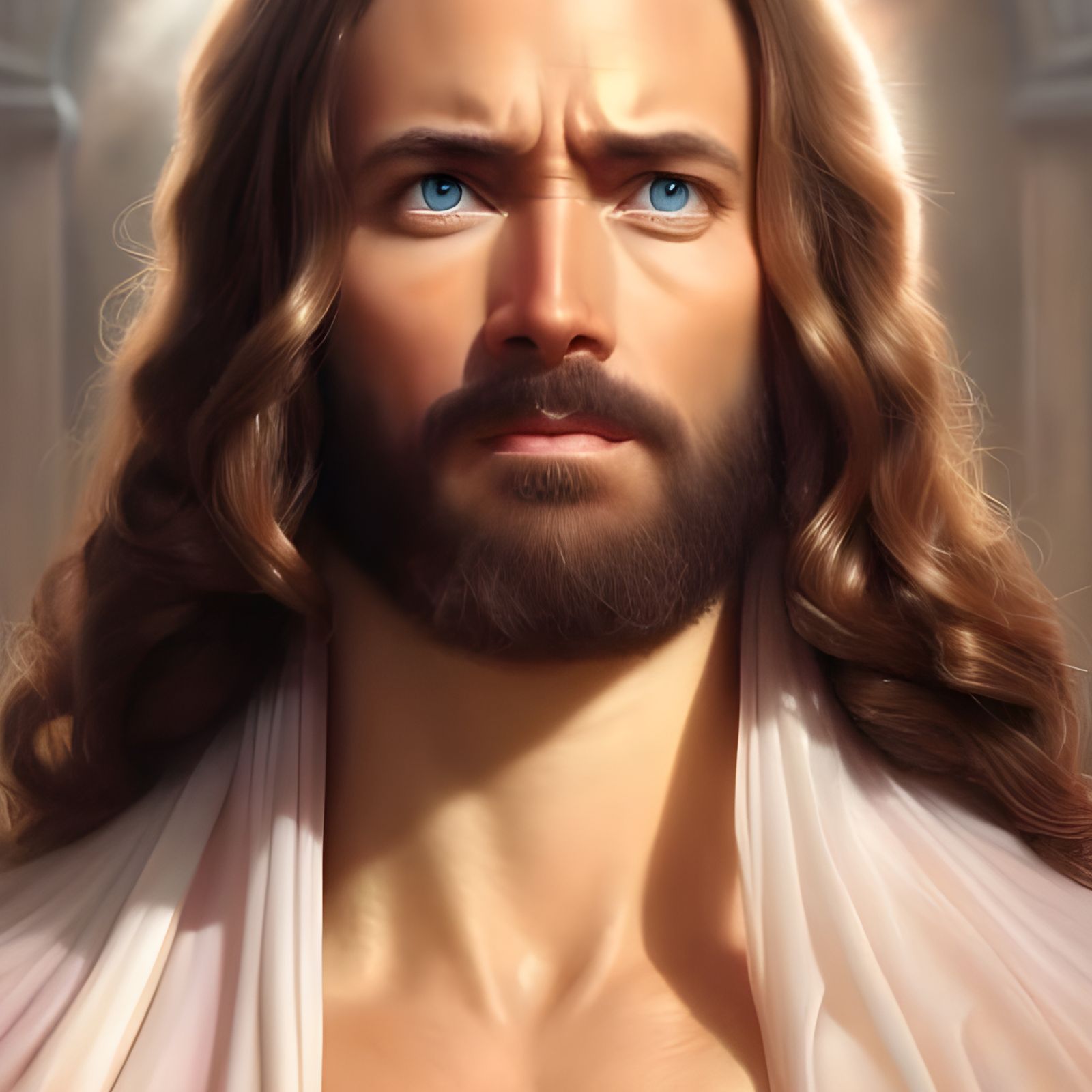Radiant Portrait of Happy Jesus in Hyperrealistic Style