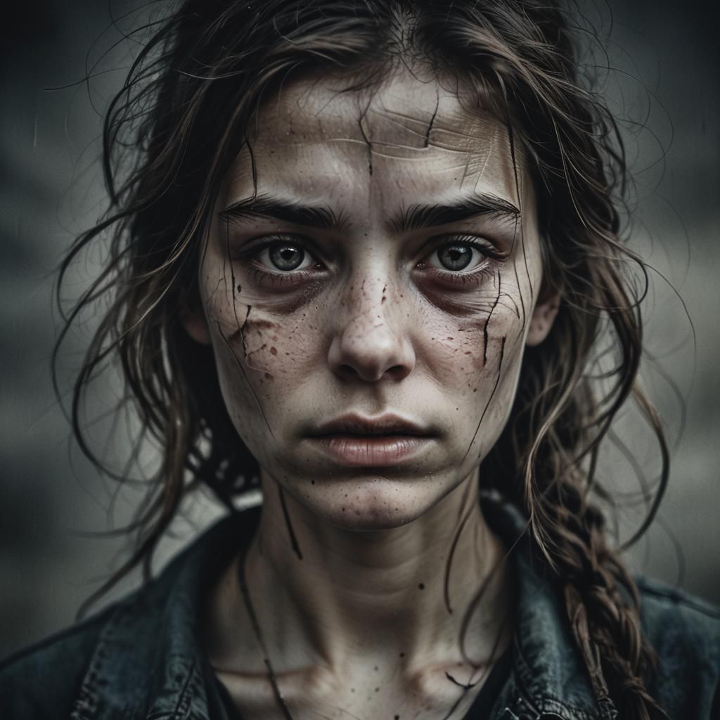 Worn Woman's Portrait: Emotional, High-Contrast Photography