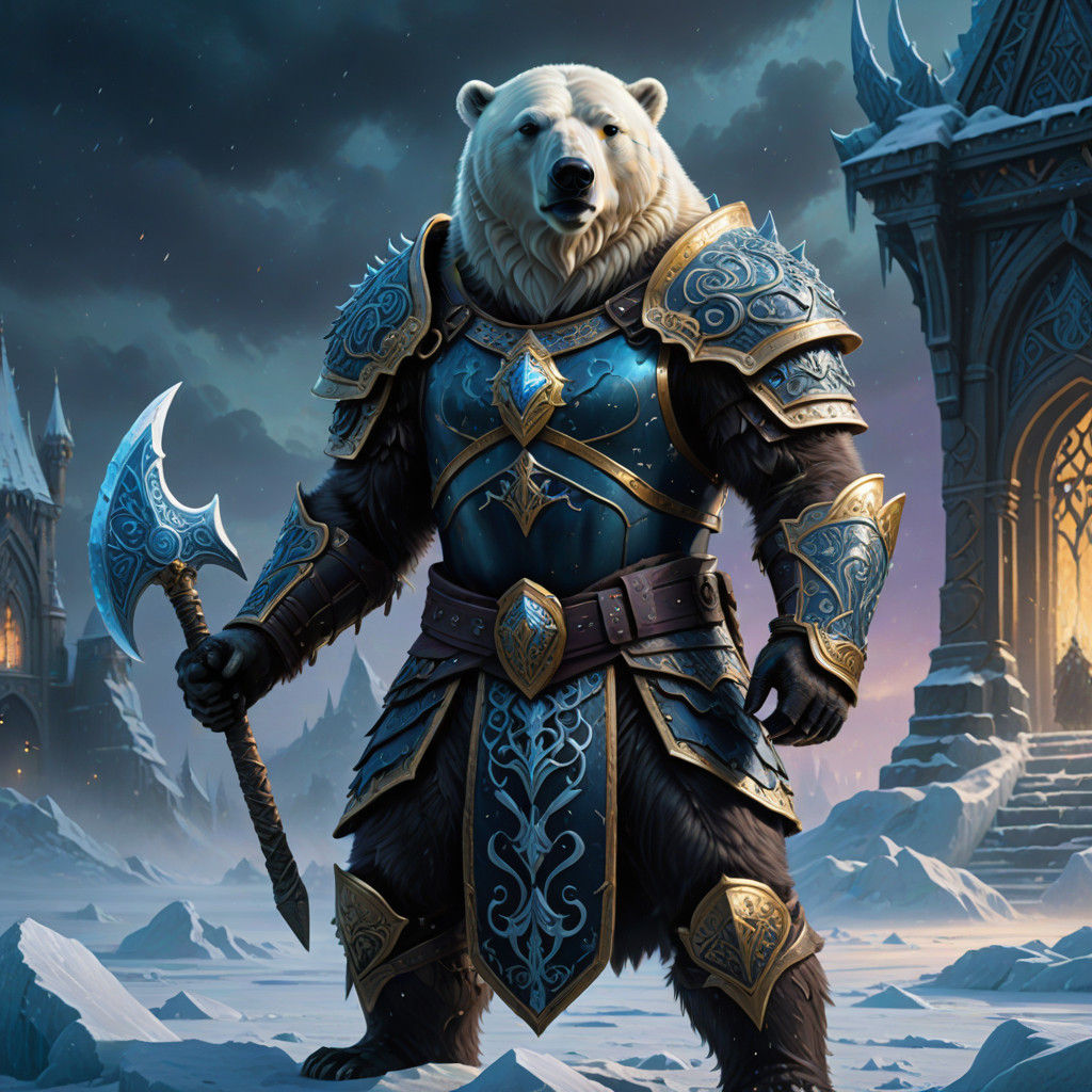 Dark Fantasy Polar Bear Warrior in Nordic Armor