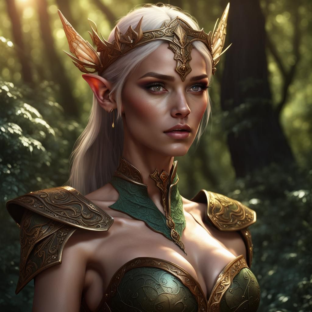 Lustrous Elf in Forest with Bikini Armor