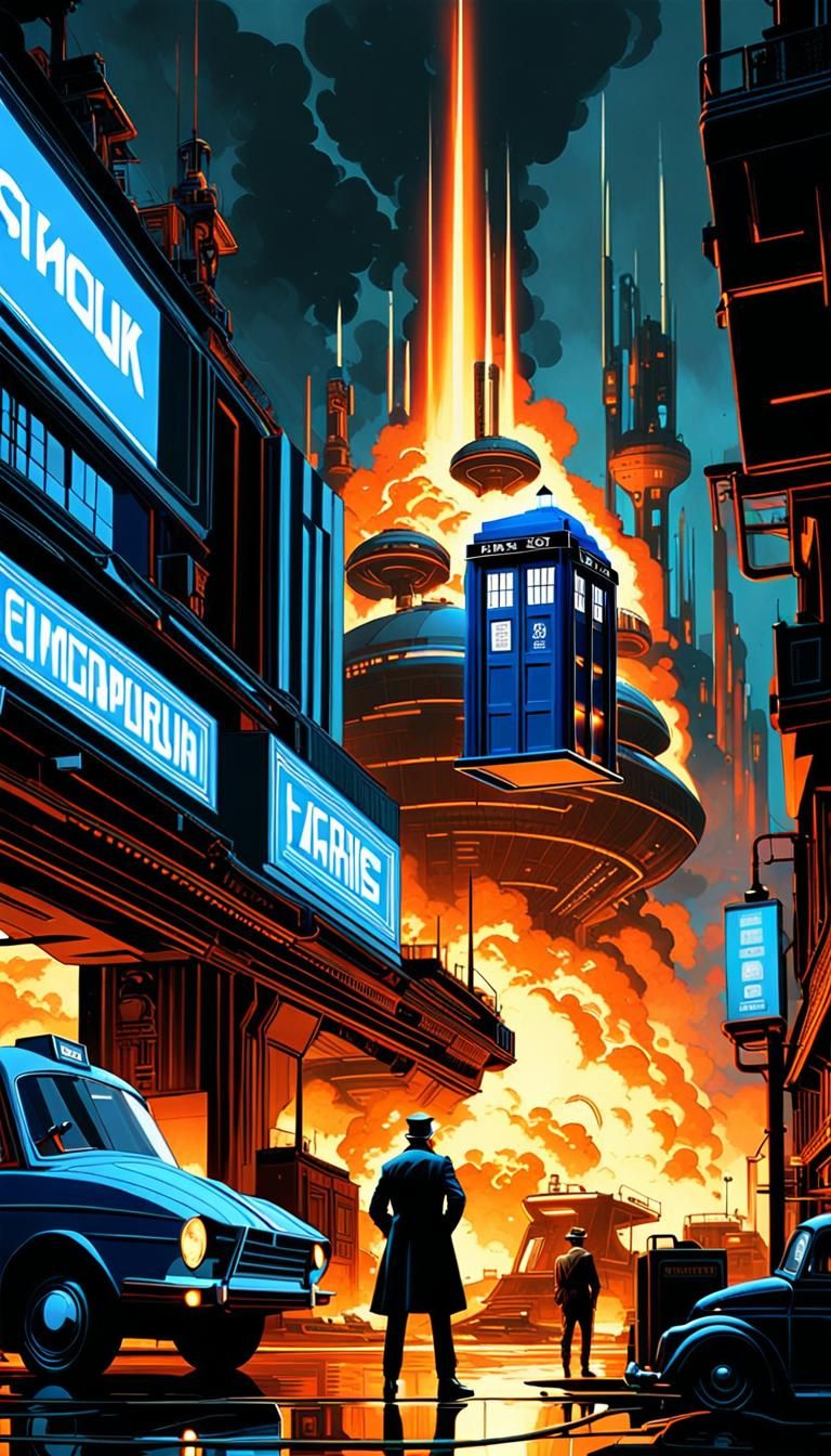 Steampunk TARDIS Seeks Cover in Dystopian City