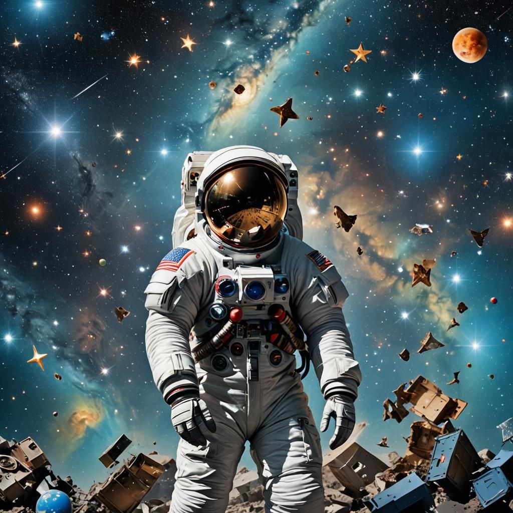 Surreal Astronaut in Space, Double Exposure Art