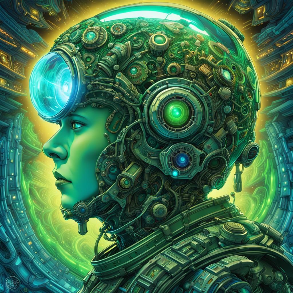 Mechanized Lamp of Wishes in Psychedelic Atompunk Style