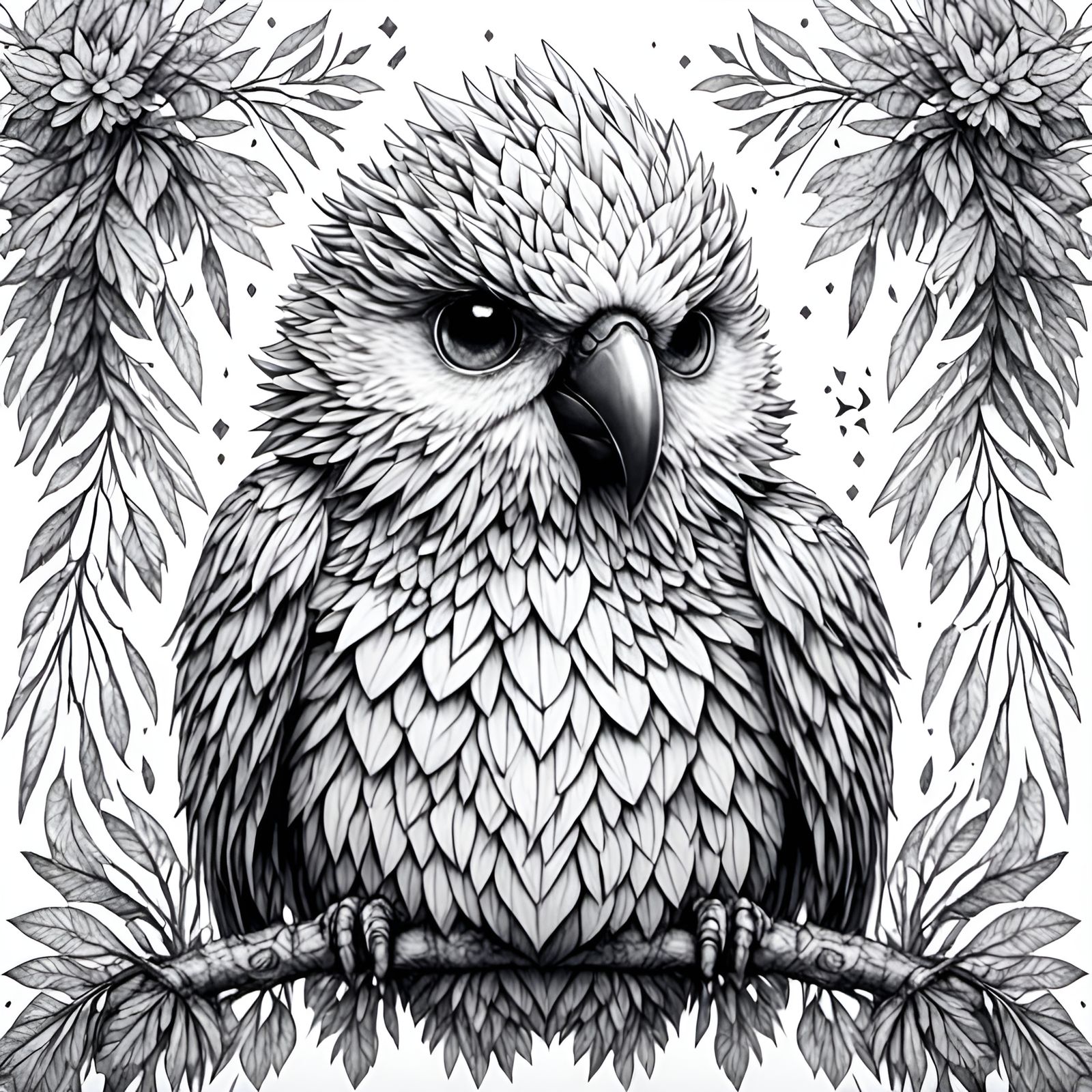 Macaw Parrot Coloring Page in Black and White
