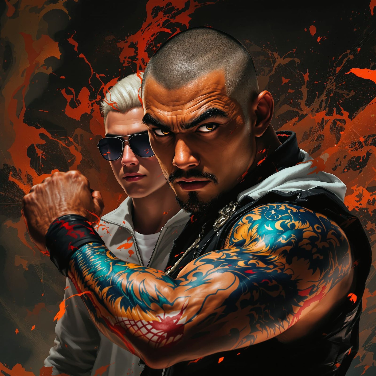 Dark Fantasy Concept Art of Two Men in Dramatic Lighting