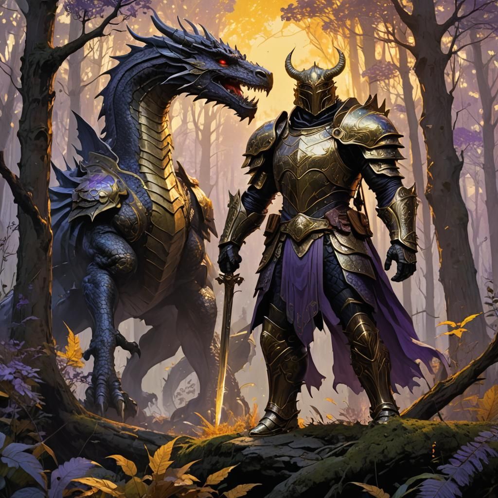 Victorious Armored Warrior in Mystical Forest