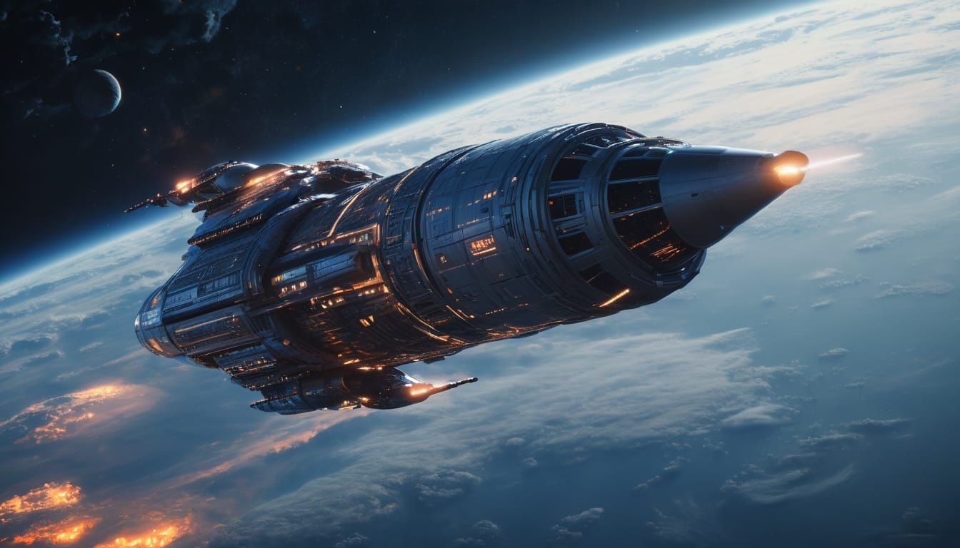 Interstellar Spaceship Departs Earth in Photorealistic Style