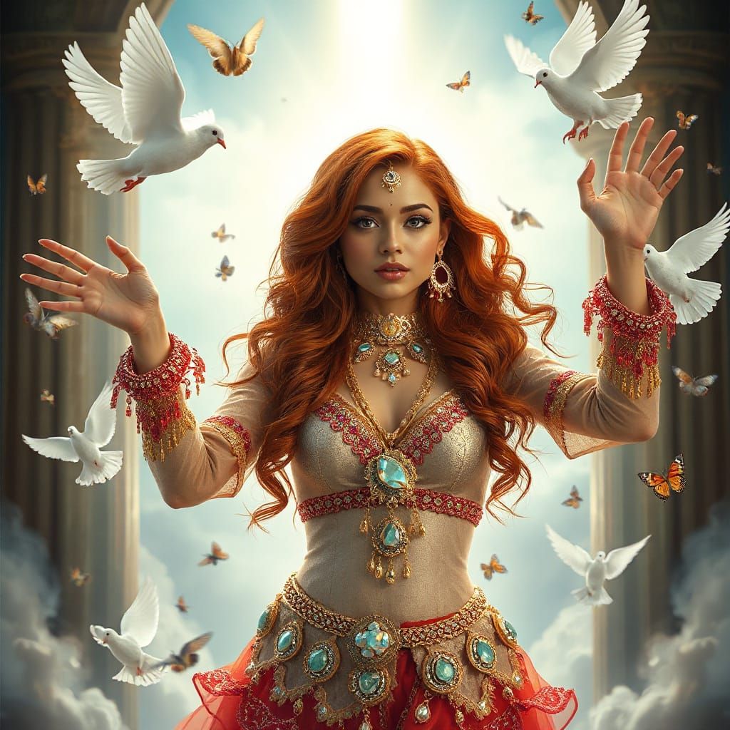 Punjabi Goddess at Heaven's Gates in Art Nouveau Style