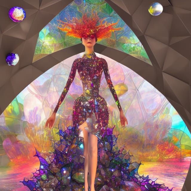 Crystalpunk Princess in Stained Glass Style