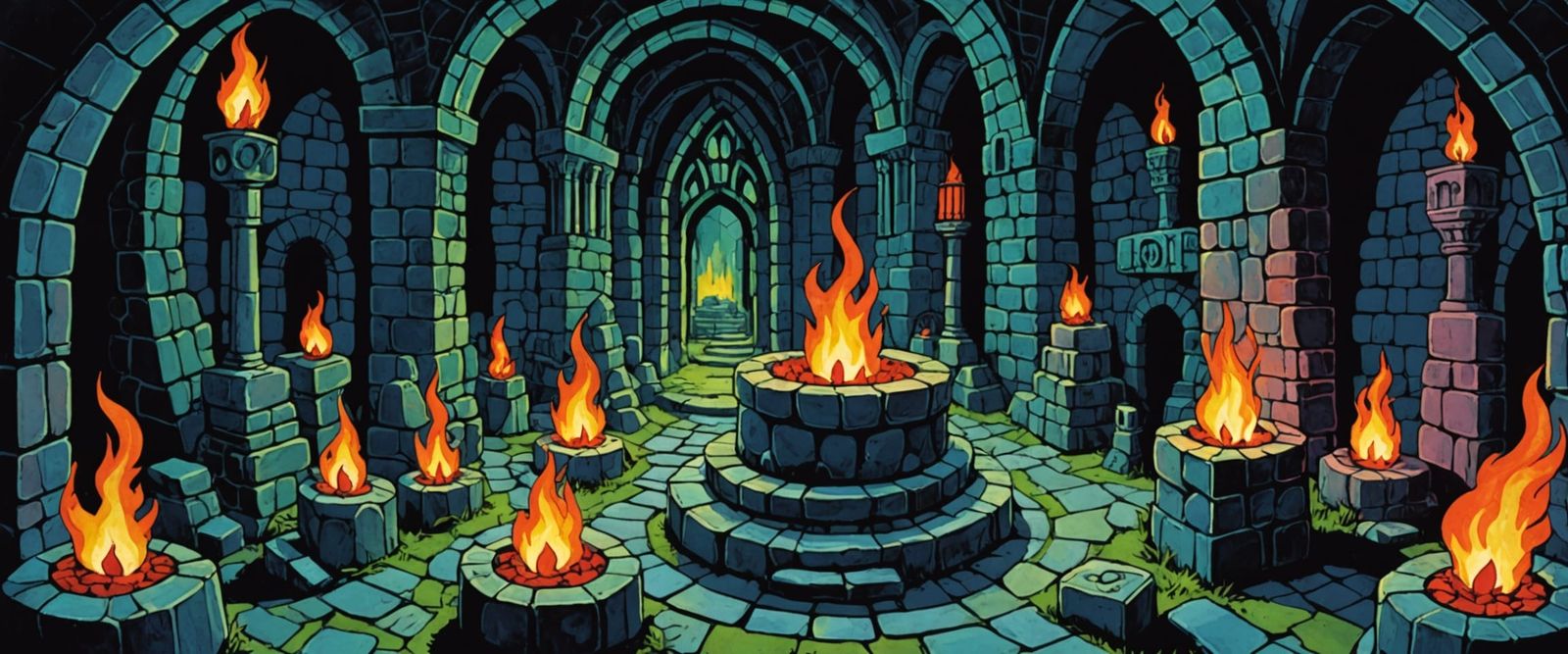 Golem Creation in Catacombs: Comic Book Style