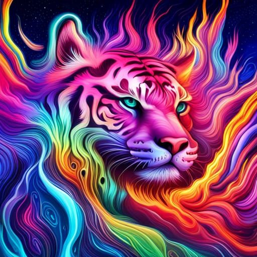 Psychedelic Galaxy Tiger in Comic Illustration Style