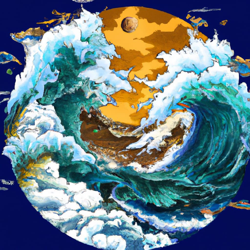 Yin Yang Moon Over Stormy Sea: Digital Art