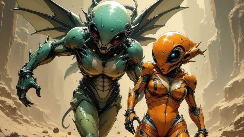 Alien Warriors in Dynamic Action Pose