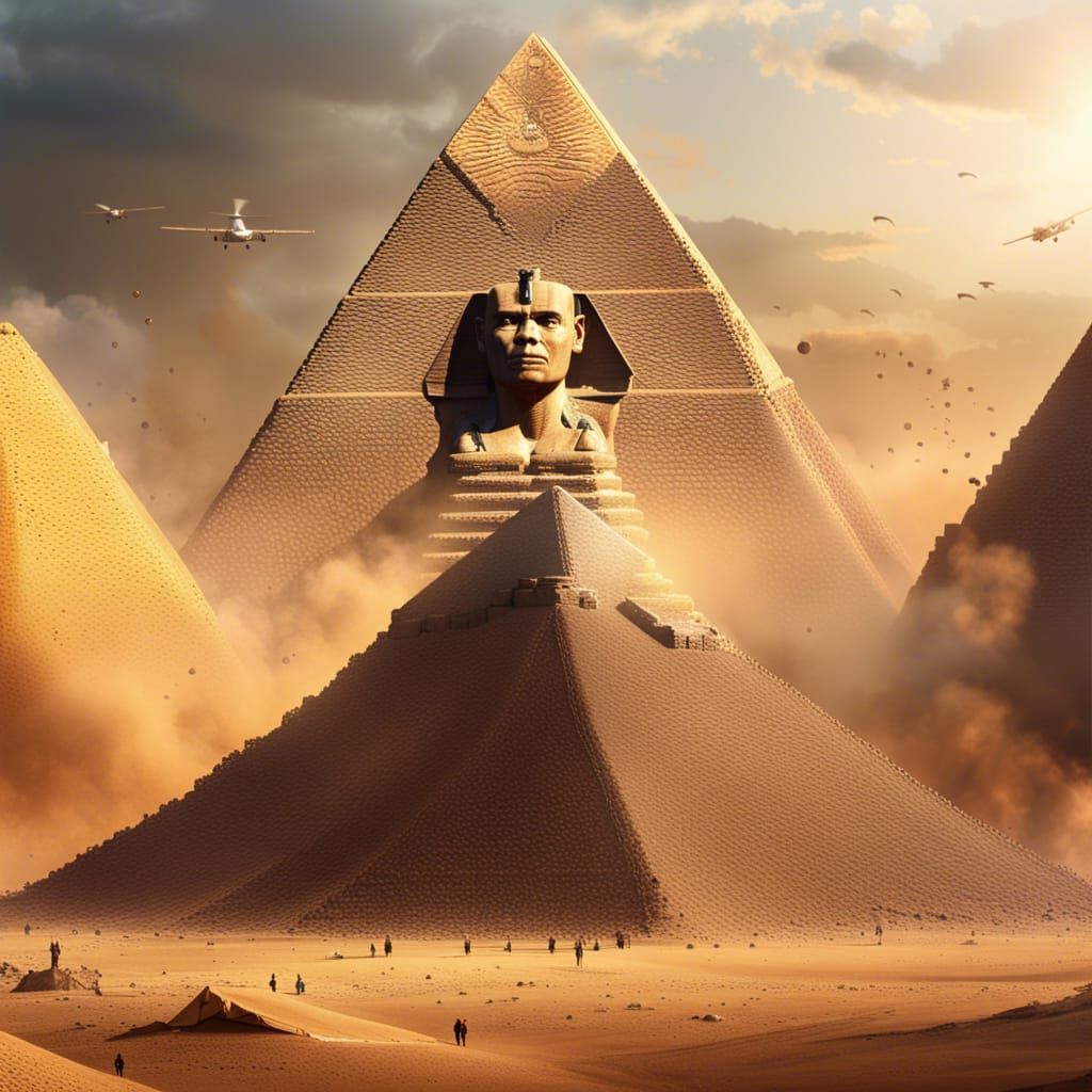Giza Pyramids Under Attack by Giant Sphinx