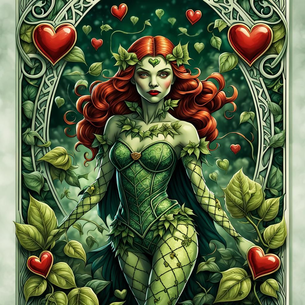 Poison Ivy Tarot Card with Heart Details