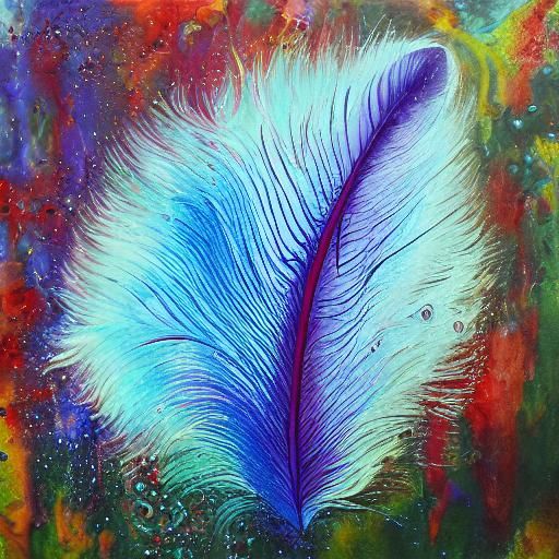 Feather with Water Droplets in Drippy Oil Paint Style